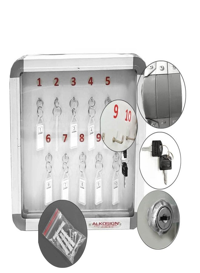 ALKOSIGN Key Cabinet for 10 Key-Chains with Laminated Back and Steel Fitted Hooks | Key Manager, Key Storage, Key Box, Lockable Key Organizer, for Industrial Use, Factories, Offices, Hotels. - Image 4